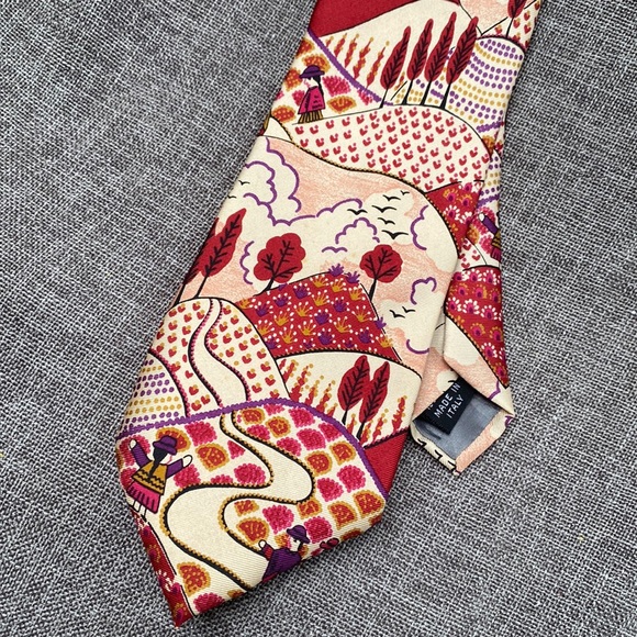 ted lapidus Other - Vintage Ted Lapidus Andes Mountain Peru Chullo Landscape Silk Tie Wine Plum